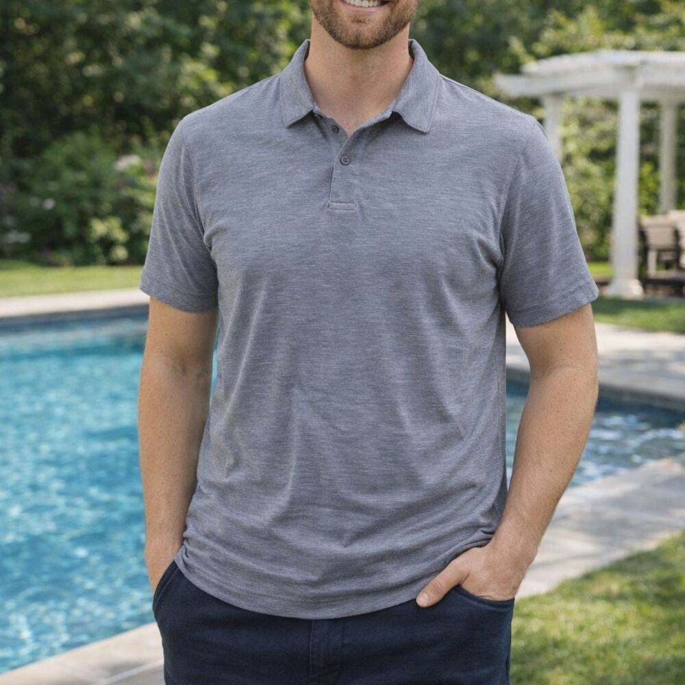 J. Crew men's gray polo shirt size Large short sleeves golf 3/4 button up shirt